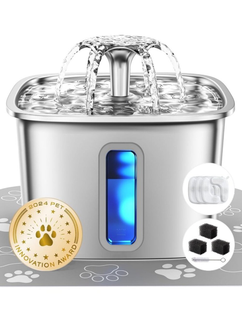 Stainless Steel Cat Water Fountain 108oz | Automatic Pet Dispenser & Filters